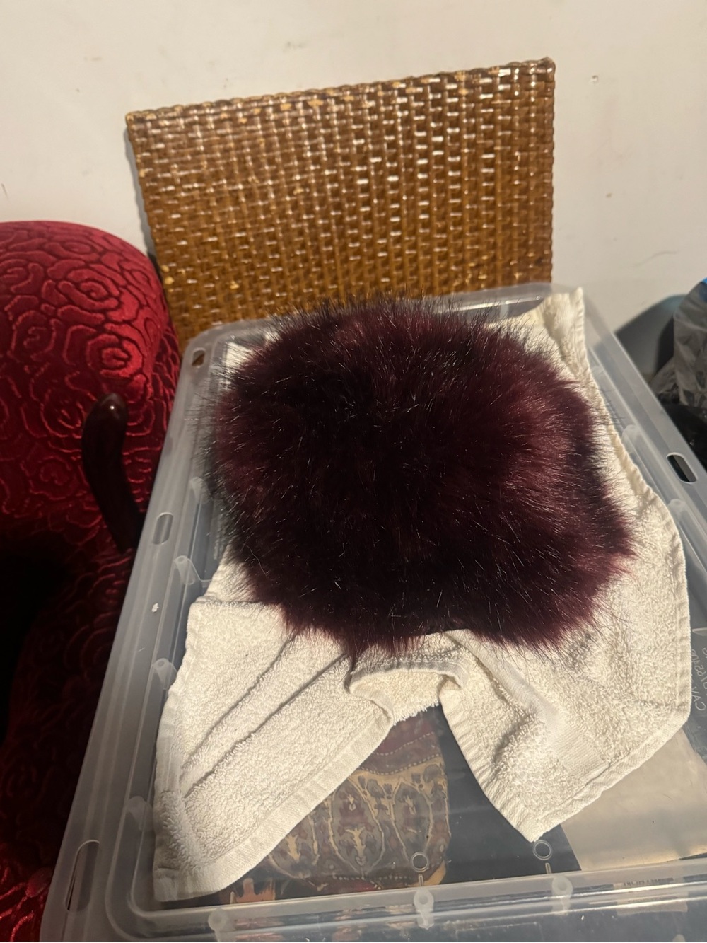 Burgundy Faux Fur Pom Pom Accent for Hats & Accessories